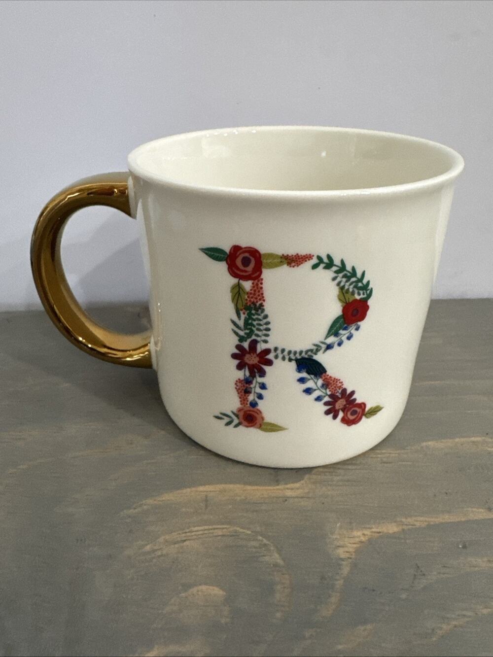 OpalHouse Monogram R Initial Coffee Mug Floral Letter Gold Handle 16oz Cup